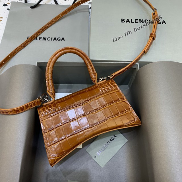 Balenciaga專櫃新款mini號手提肩背女包原單沙漏包 巴黎世家鱷魚焦糖色沙漏包 fyj1425